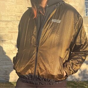Unisex Vintage Medium Metallic Copper & Black NIKE Bomber Jacket Coat L brown